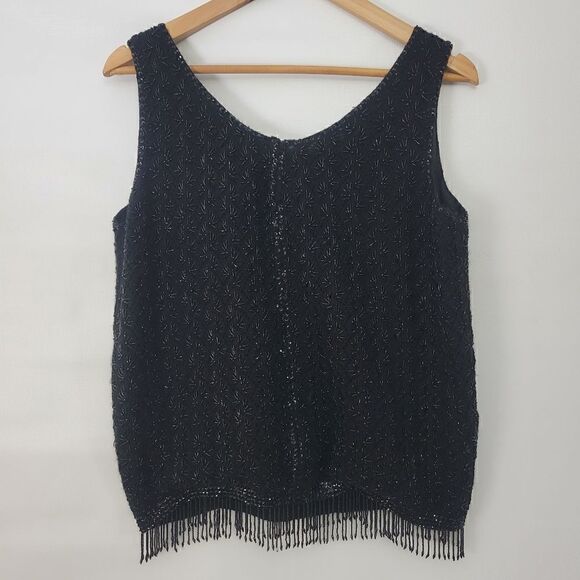 Vintage Beaded Black Tassle Hem Top - Picture 6 of 7